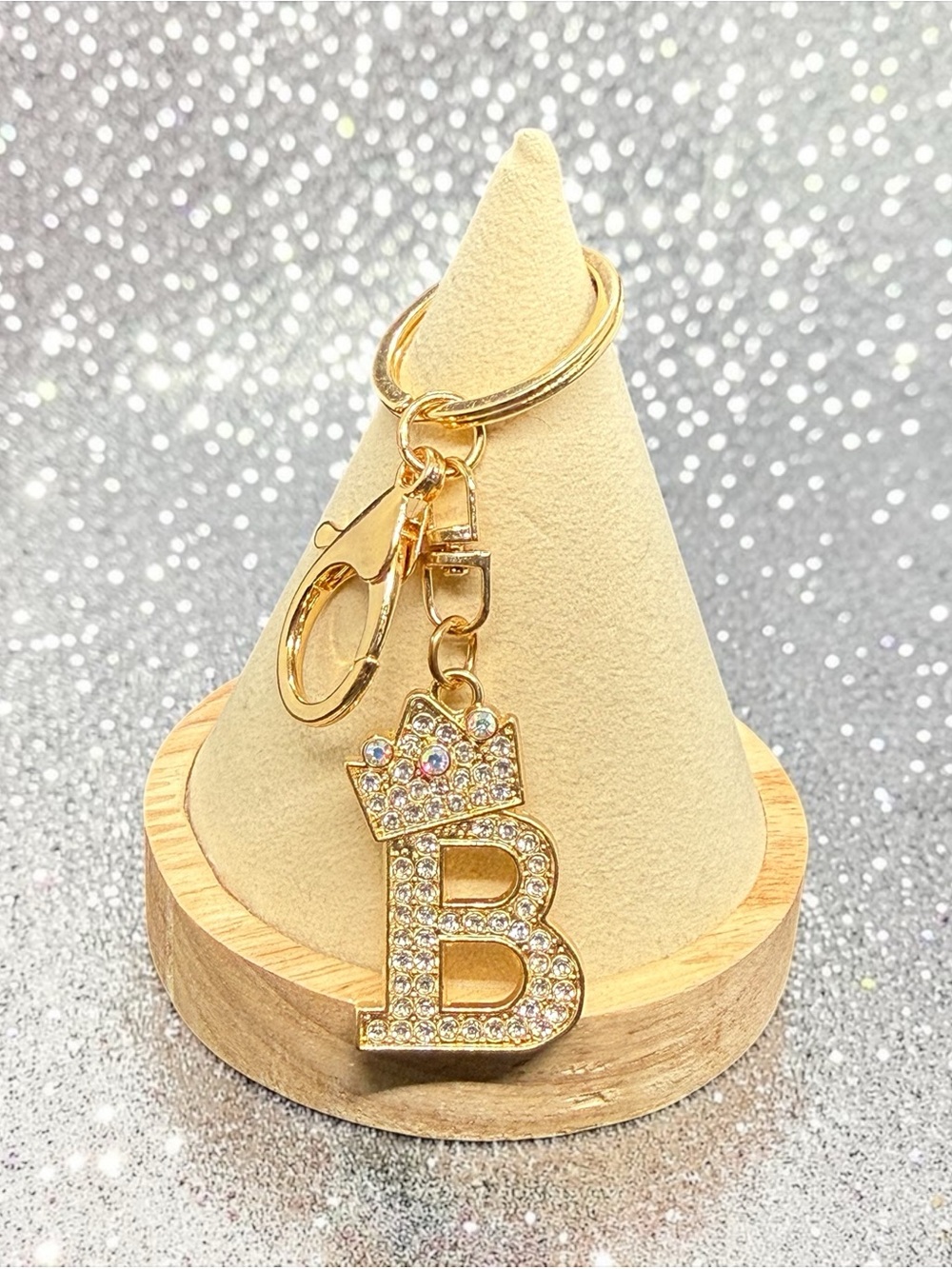 🏷️‼️5/$25🏷️‼️💛Gold-Tone Crystal 'B' Initial Keychain w/Crown Keychain/Bag Charm